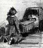 Girl Kneeling in Front of a Cradle